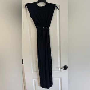 Bloomingdales Black Maxi Dress With Cut Out And Shoulder Pads